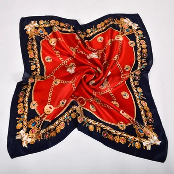 BYSIFA|Klasická Červená Čierna Hodvábna Šatka Vytlačené Jeseň Zima Ženy Námestie Šatky Hijabs Reťazca Čela Dizajn 70cm Módne Krku Šatku